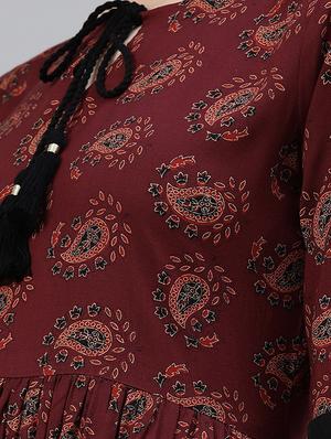 maroon rayon flared kurta - 15143432 - Standard Image - 4