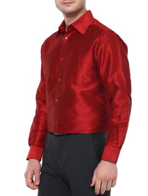 red silk blend casual shirt - 15144150 - Standard Image - 2