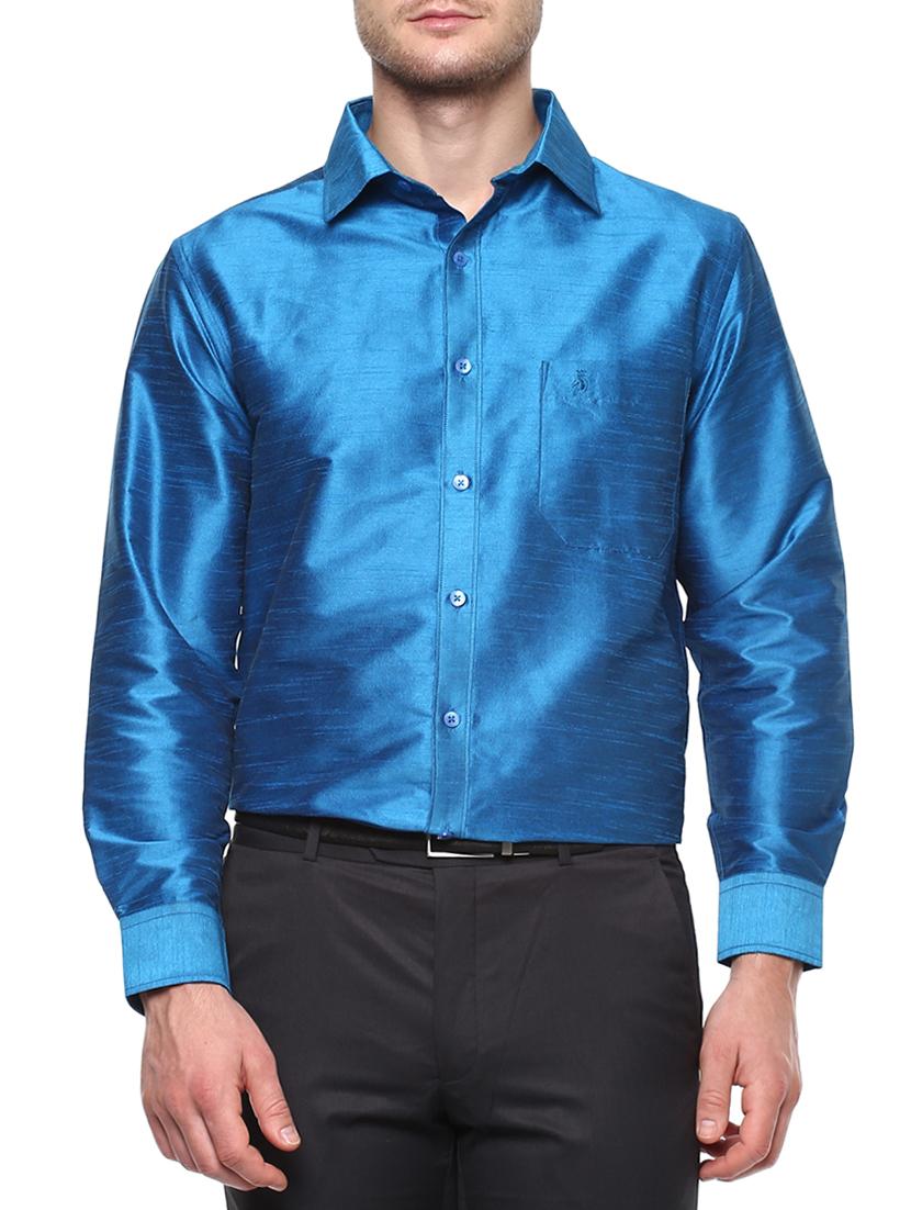 blue silk blend casual shirt - 15144162 - Zoom Image - 1