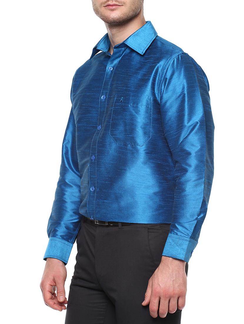 blue silk blend casual shirt - 15144162 - Zoom Image - 2