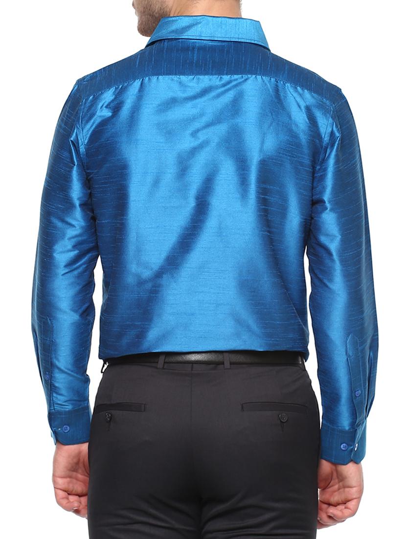 blue silk blend casual shirt - 15144162 - Zoom Image - 3