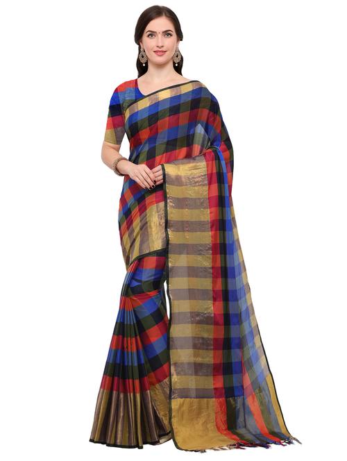 red cotton silk woven saree with blouse - 15144316 - Very Small Image - 1
