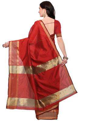 red cotton silk bordered saree with blouse - 15144359 - Standard Image - 2