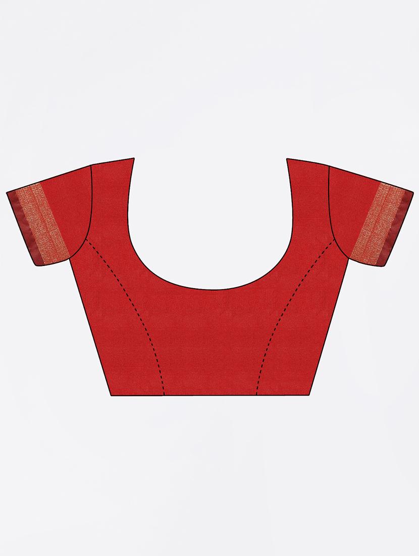 red cotton silk bordered saree with blouse - 15144359 - Zoom Image - 3