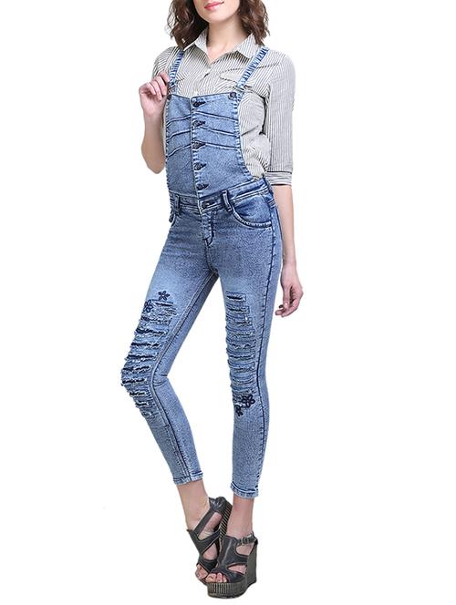 button detailed distress dungaree - 15144466 - Standard Image - 1