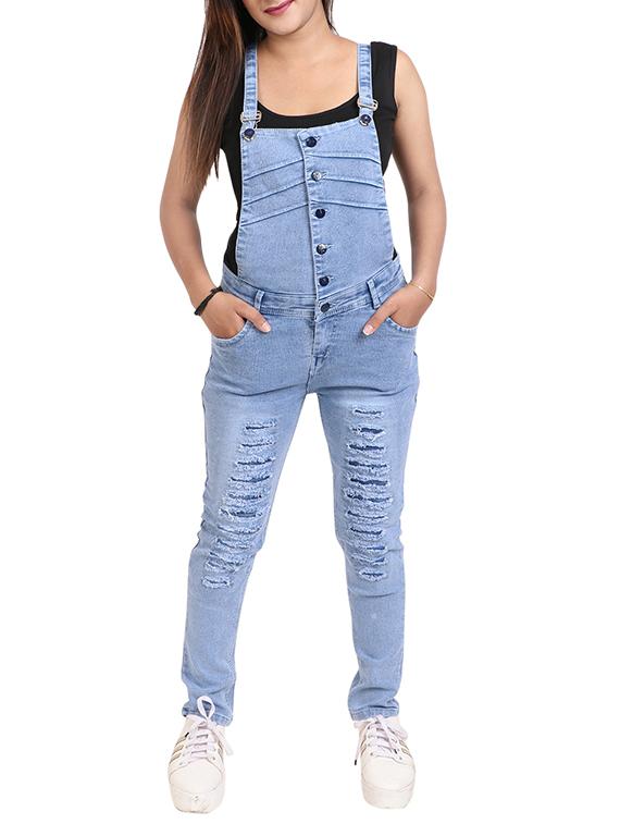 button detailed distress dungaree