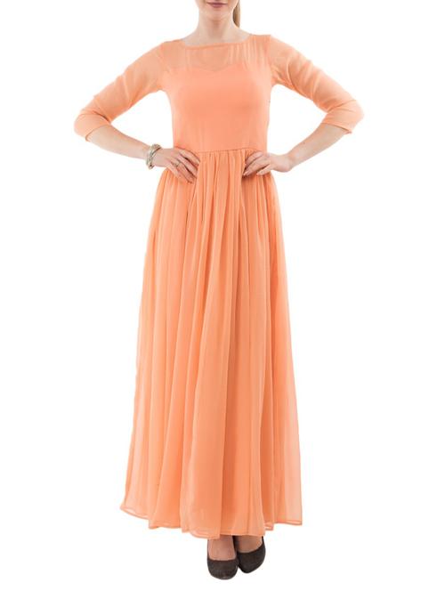 round neck gathered maxi dress - 15145954 - Standard Image - 1