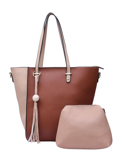 brown leatherette (pu) combo tote - 15146360 - Standard Image - 1