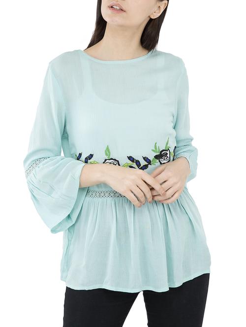 blue crepe embroidered tunic - 15146797 - Standard Image - 1