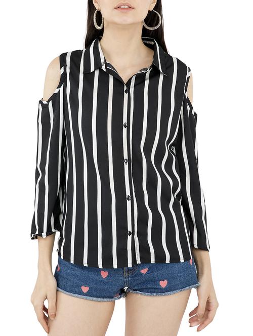 black crepe striped top - 15146844 - Standard Image - 1