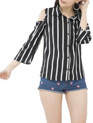 black crepe striped top - 15146844 - Standard Image - 2