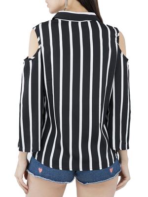 black crepe striped top - 15146844 - Standard Image - 3