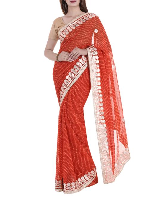 gota patti border leheriya saree with blouse - 15147763 - Standard Image - 1
