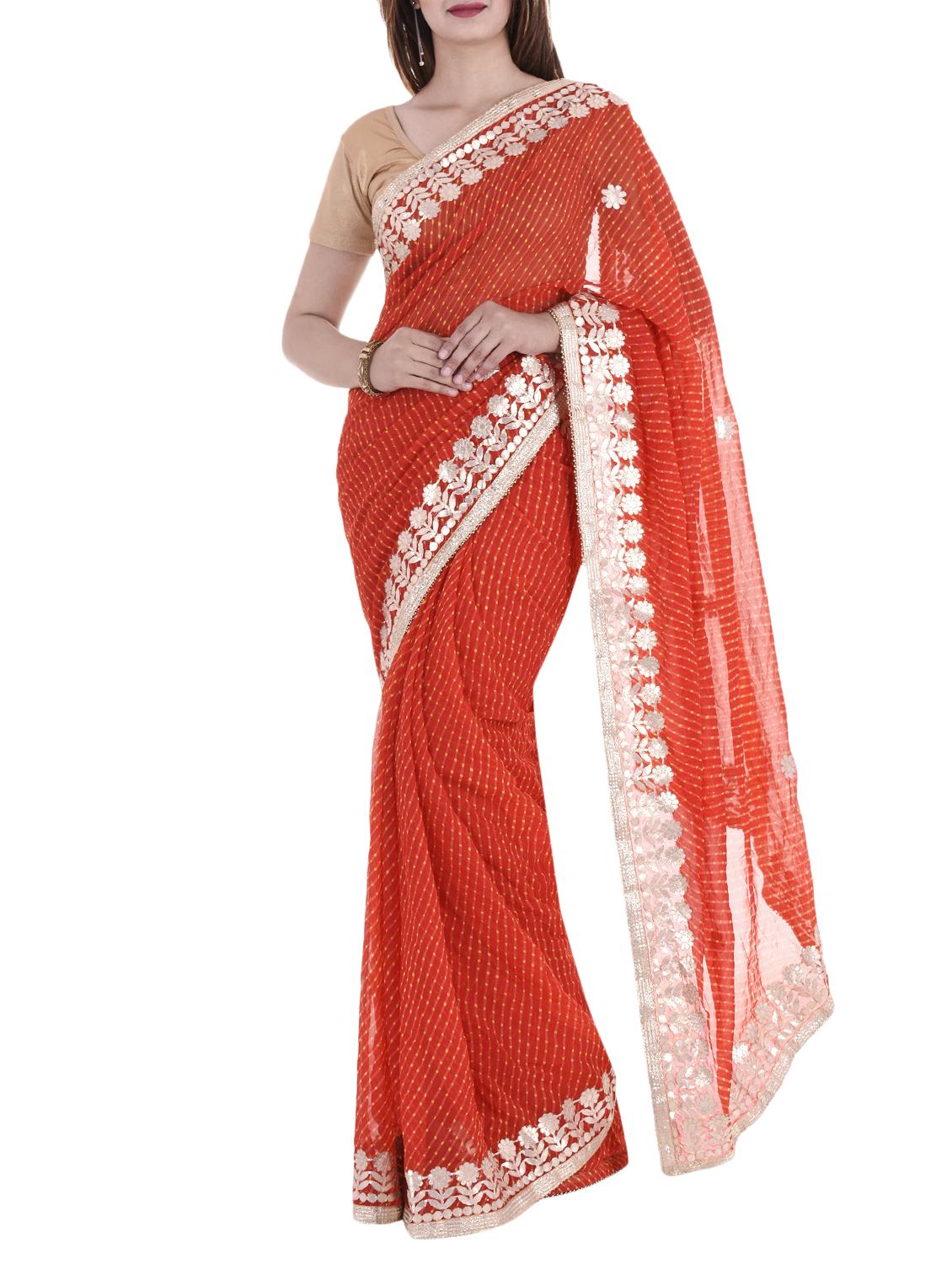 gota patti border leheriya saree with blouse - 15147763 - Zoom Image - 1