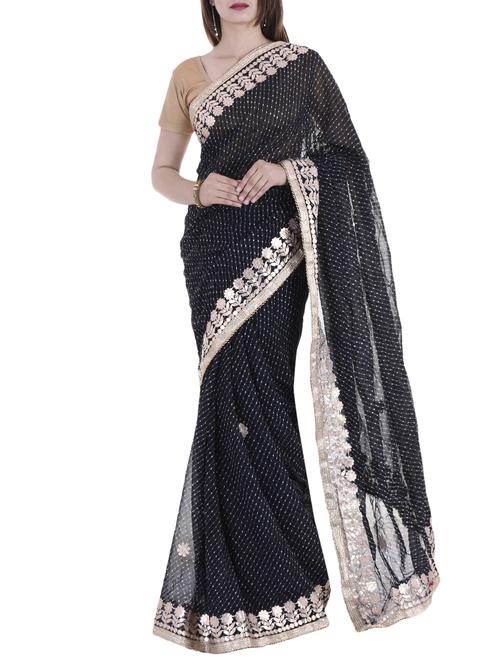 Gotta work leheriya saree with blouse - 15147772 - Standard Image - 1