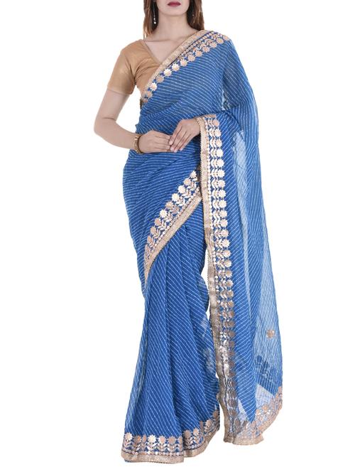 Gotta work leheriya saree with blouse - 15147774 - Standard Image - 1