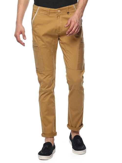 brown cotton flat front casual trousers - 15147812 - Standard Image - 1