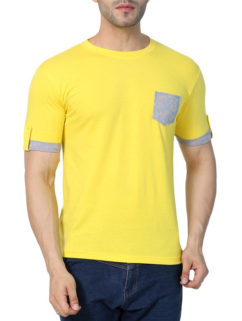 yellow cotton blend pocket t-shirt - 15148141 - Zoom Image - 1