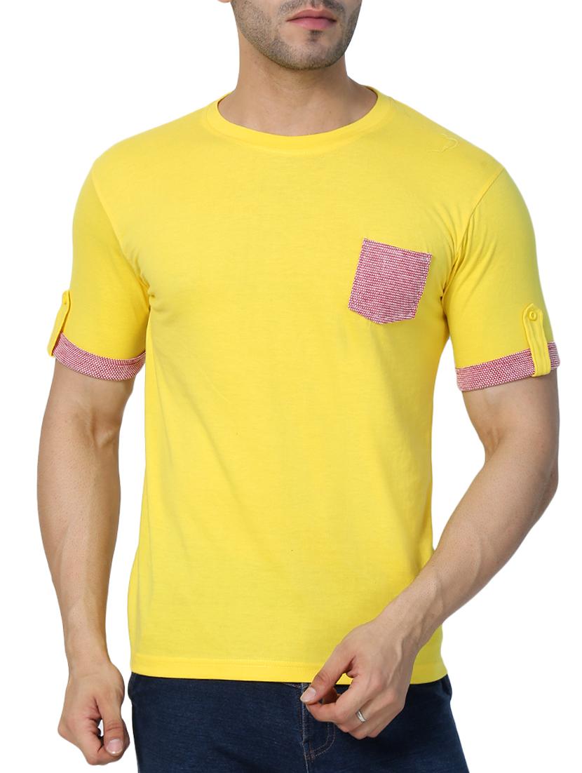 yellow cotton blend pocket t-shirt - 15148143 - Zoom Image - 1