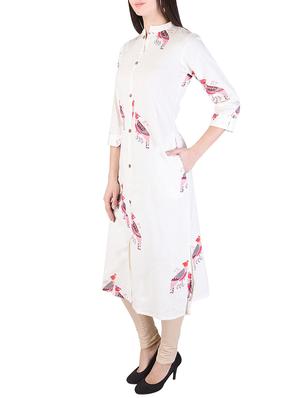 white rayon a-line kurta - 15148312 - Standard Image - 2