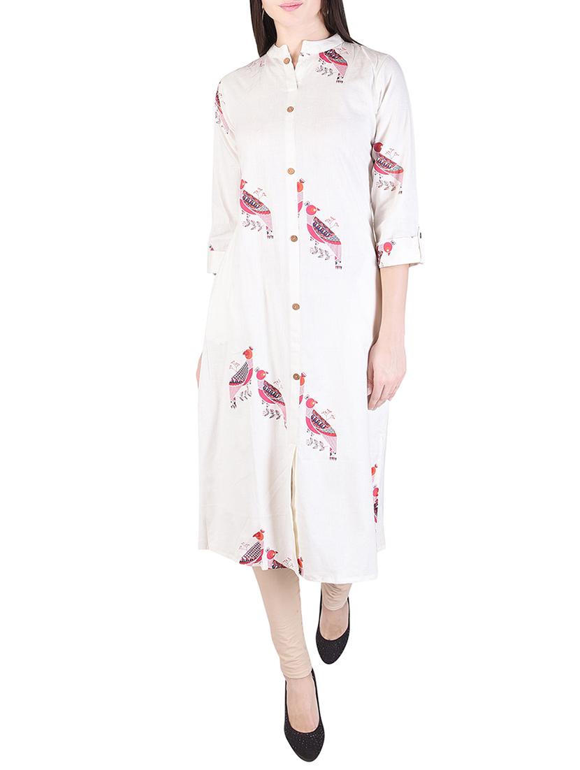 white rayon a-line kurta - 15148312 - Zoom Image - 1