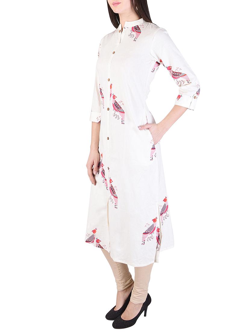 white rayon a-line kurta - 15148312 - Zoom Image - 2