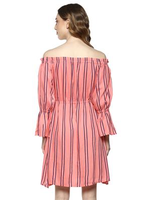 striped off shoulder elasticated waist dress - 15149689 - Standard Image - 3