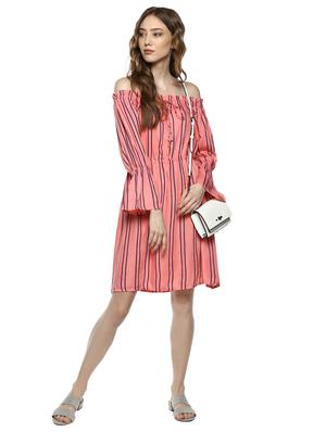 striped off shoulder elasticated waist dress - 15149689 - Standard Image - 4