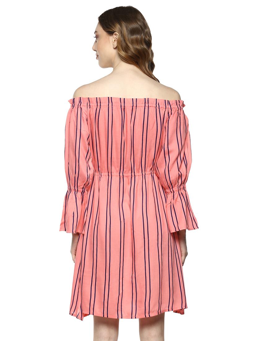 striped off shoulder elasticated waist dress - 15149689 - Zoom Image - 3