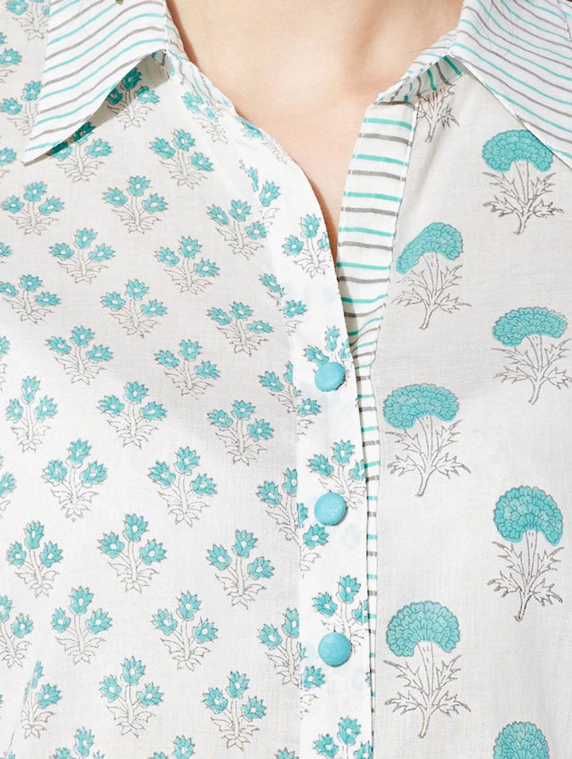 green cotton highlow kurta - 15149714 - Zoom Image - 4