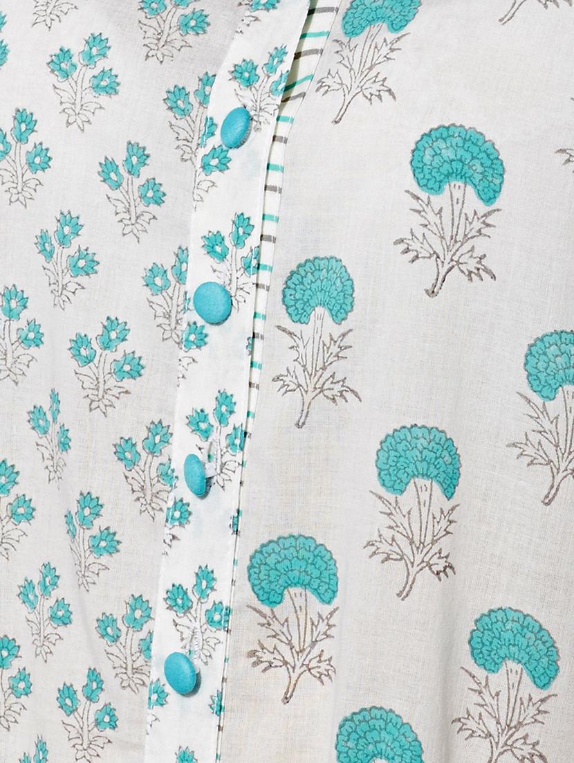 green cotton highlow kurta - 15149714 - Zoom Image - 5