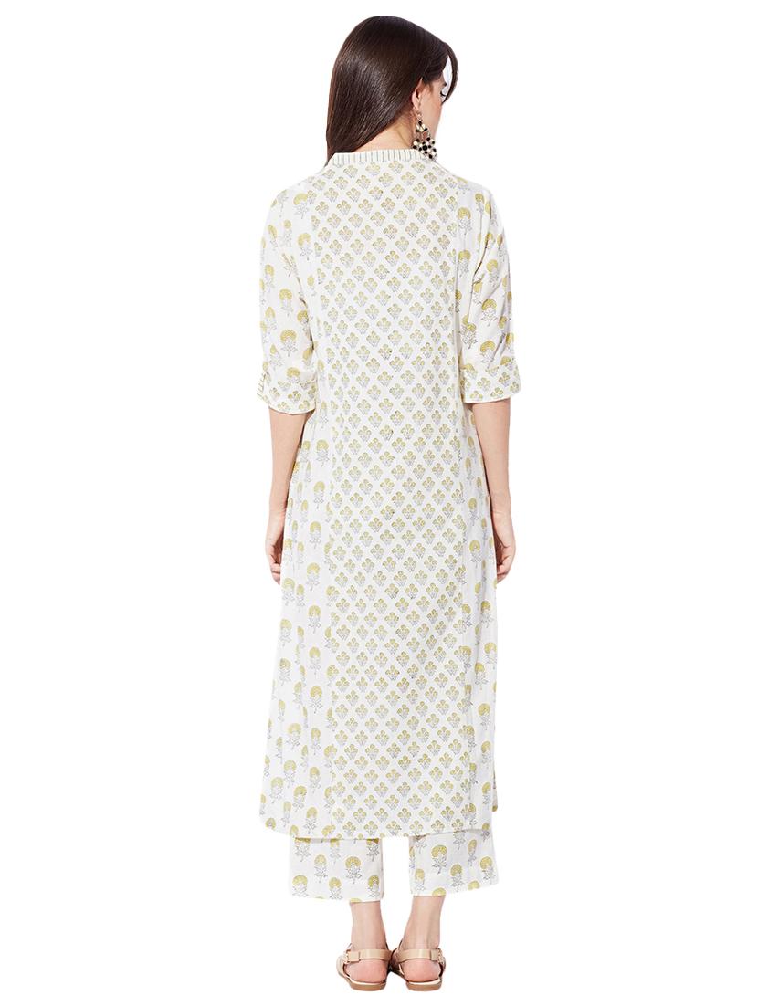 white cotton straight kurta - 15149719 - Zoom Image - 2