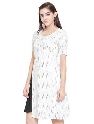 white printed crepe asymmetric dress - 15150547 - Standard Image - 2