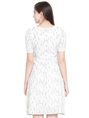 white printed crepe asymmetric dress - 15150547 - Standard Image - 3