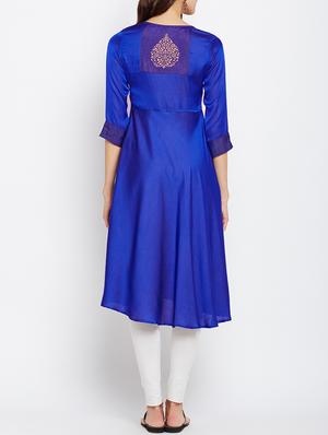 blue cotton flared kurta - 15151233 - Standard Image - 4