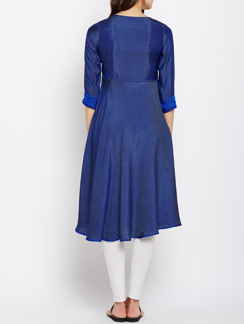 blue cotton flared kurta - 15151233 - Zoom Image - 2