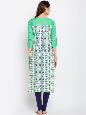 green cotton high low kurta - 15151238 - Standard Image - 3