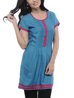 turquoise viscose aline kurti - 15154041 - Standard Image - 2