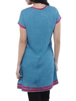turquoise viscose aline kurti - 15154041 - Standard Image - 3