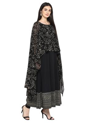 black georgette flared kurta - 15156041 - Standard Image - 3