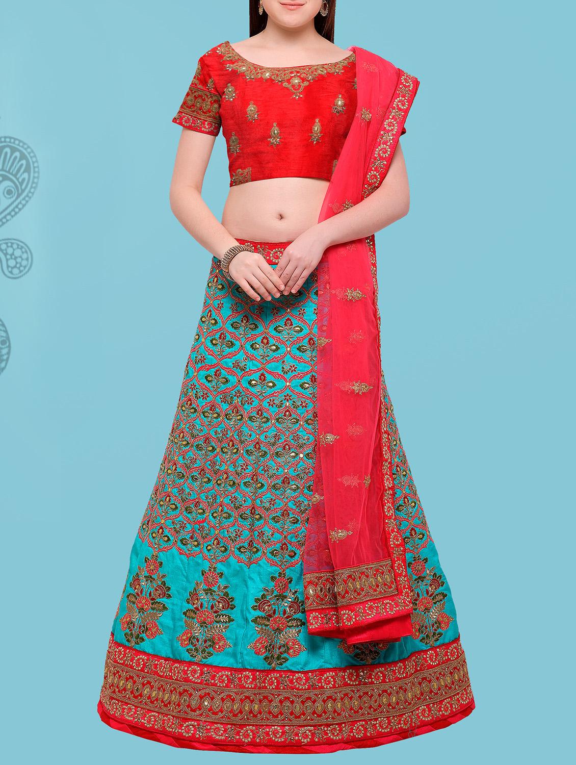 blue embroidred flared lehenga