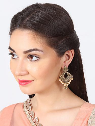gold metal jhumka earring - 15156774 - Very Small Image - 1