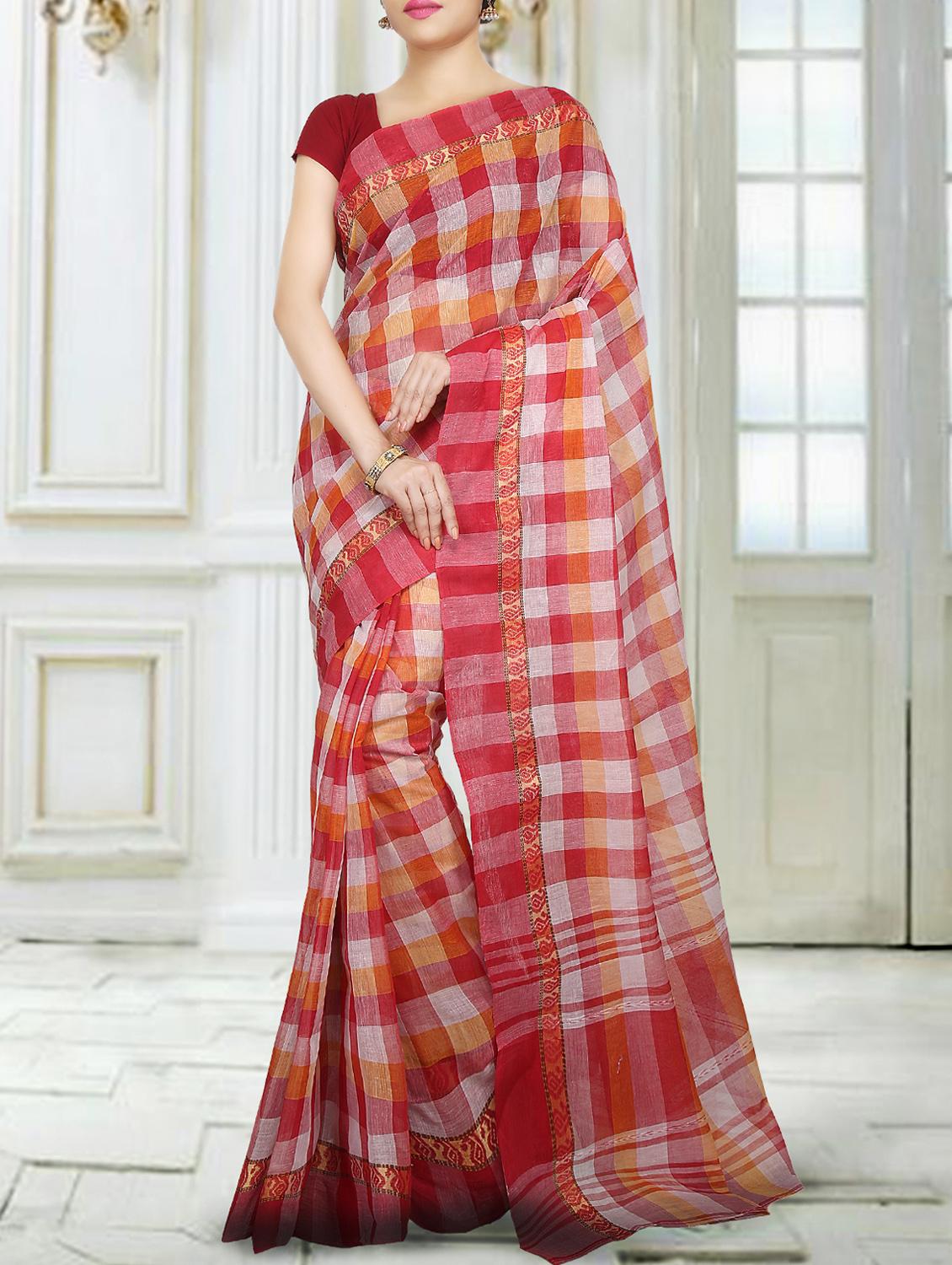 red cotton tant saree - 15158467 - Zoom Image - 1