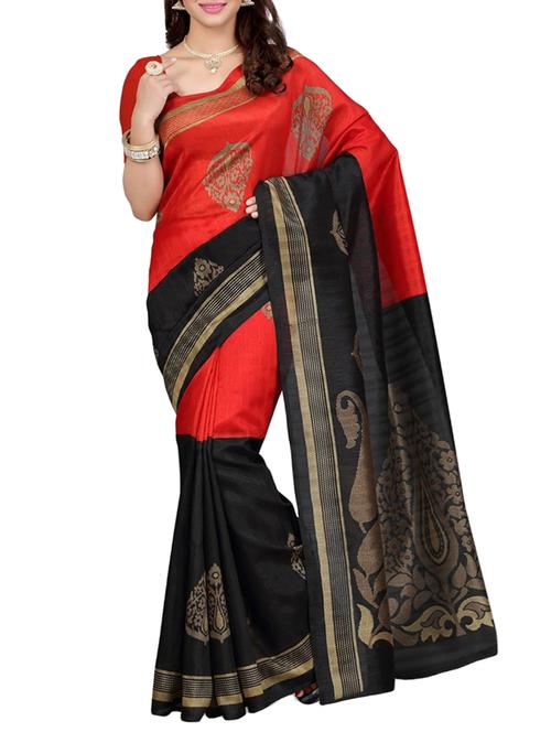 red silk printed saree with blouse - 15159047 - Standard Image - 1