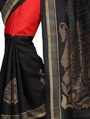 red silk printed saree with blouse - 15159047 - Standard Image - 2