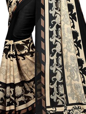 black georgette printed saree with blouse - 15159050 - Standard Image - 3