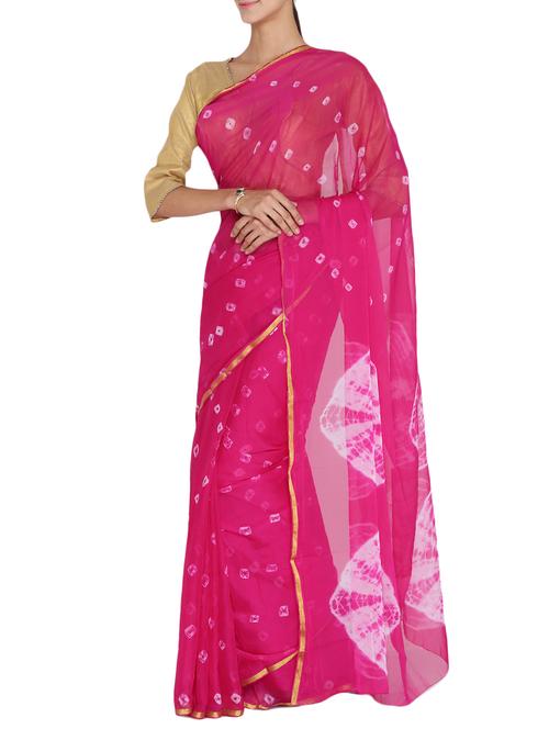 pink chiffon tie & dye saree with blouse - 15159607 - Standard Image - 1
