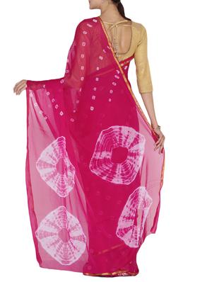 pink chiffon tie & dye saree with blouse - 15159607 - Standard Image - 2