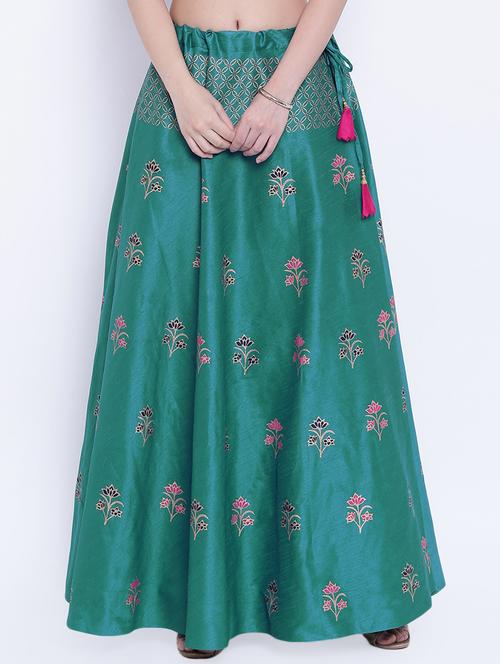 green dupion silk flared skirt - 15159651 - Standard Image - 1