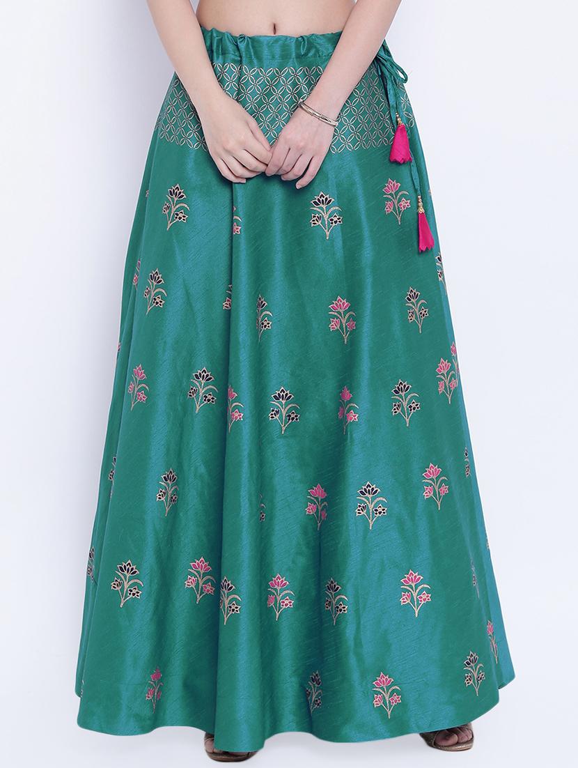 green dupion silk flared skirt - 15159651 - Zoom Image - 1